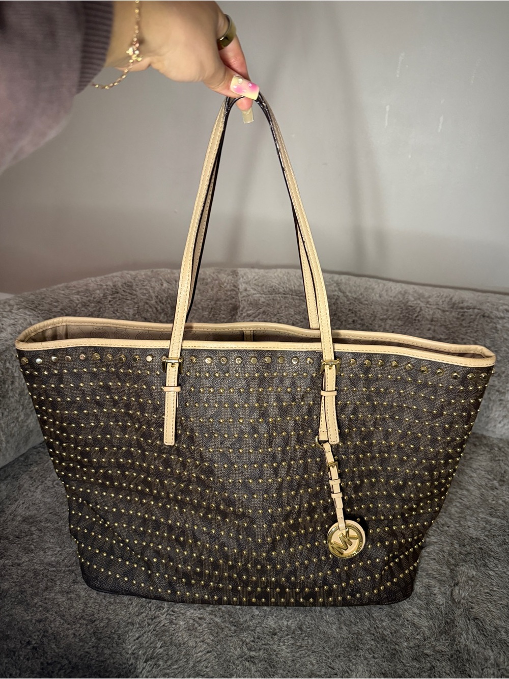 Michael Kors Brown Studded Tote Bag